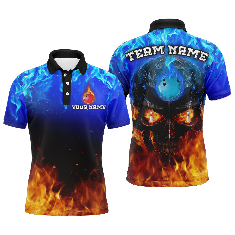 Flame Skull Bowling Polo Shirts Unisex Custom Bowling Team Jersey For Men & Women BDT483