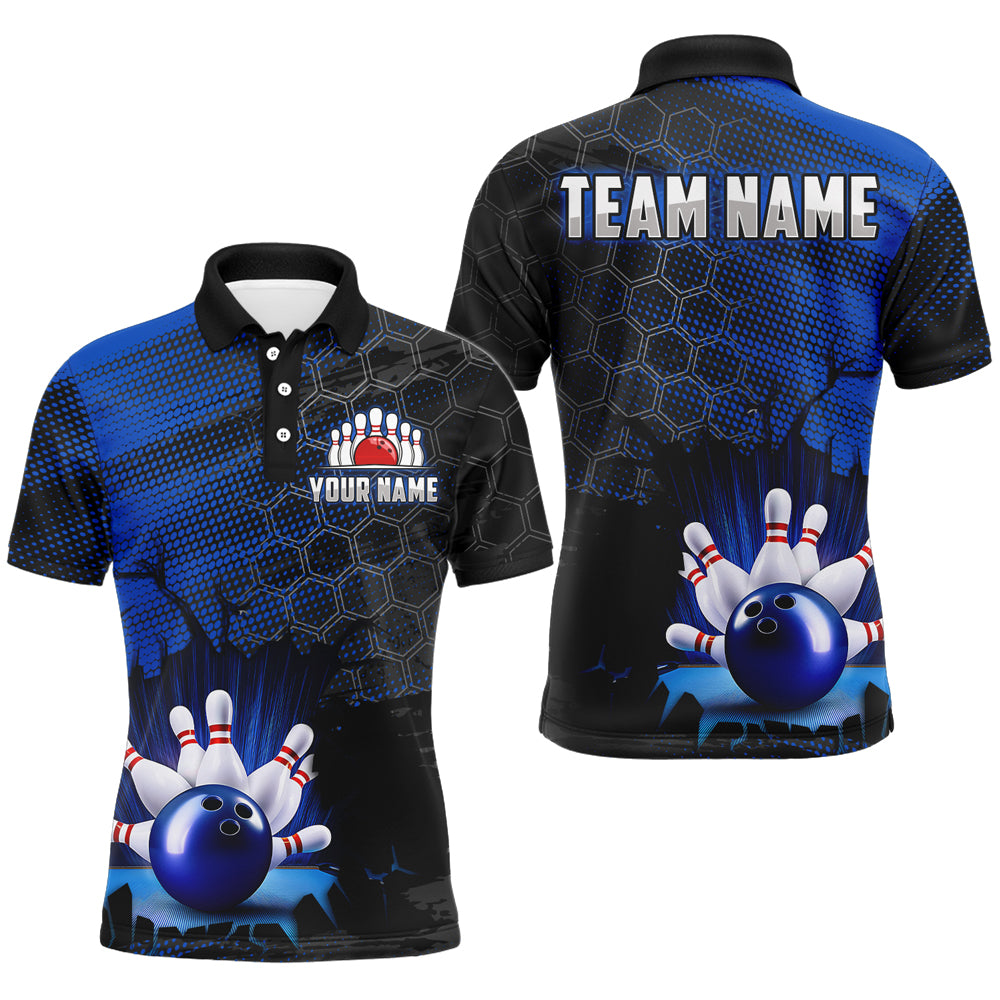 Custom Blue Bowling Shirts For Men & Women Bowling Team League Jersey Unisex Polo BDT533