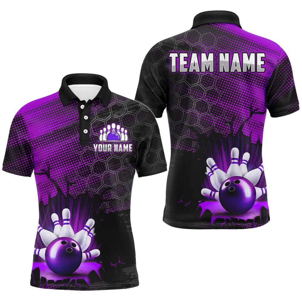 Custom Purple Bowling Shirts For Men & Women Bowling Team League Jersey Unisex Polo BDT533