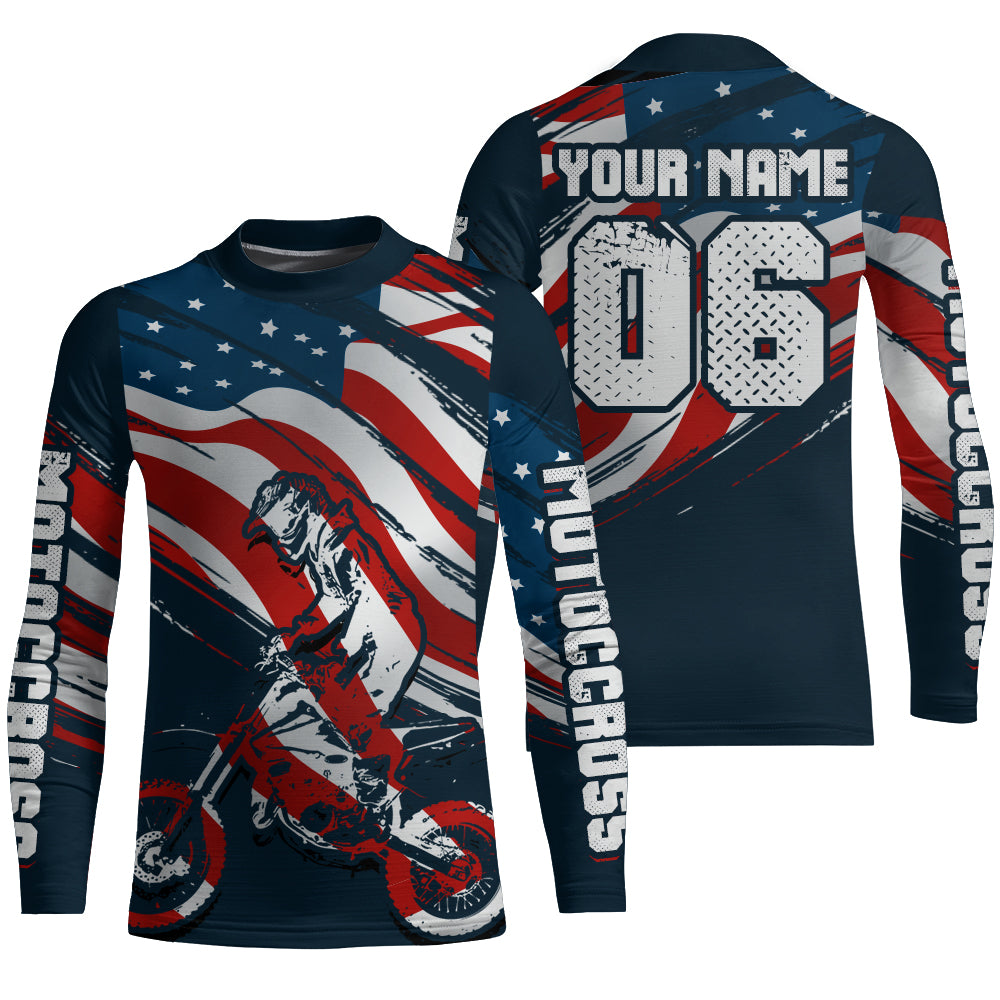 American Flag Motocross Jersey Youth Men Women UPF30+ Custom Dirt Bike Shirt Motorcycle MX Racing PDT691