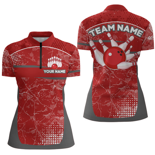 Custom Red Bowling Shirt For Men & Women Camo Bowling Team Jersey 1/4 Zip Bowling Shirts BDT582
