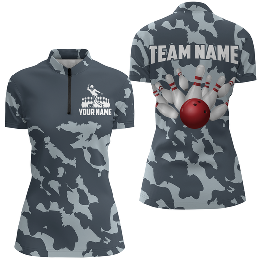 Custom Bowling Shirts For Men Women Bowling Team League Jersey Camo Bowling 1/4 Zip Shirts Unisex BDT594