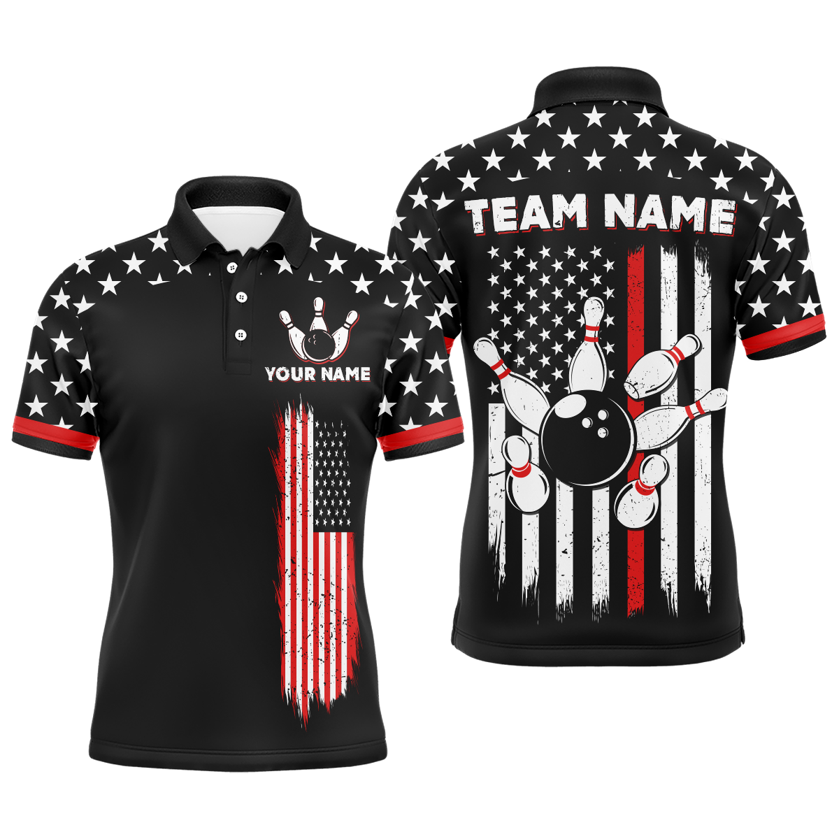 Custom American Bowling Polo Shirts For Men Women Bowling Team Jersey Patriotic BDT497