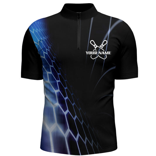 Custom Bowling Quarter-Zip Shirts For Men Vintage Bowling Jersey Black Bowling Team League Shirts BDT214