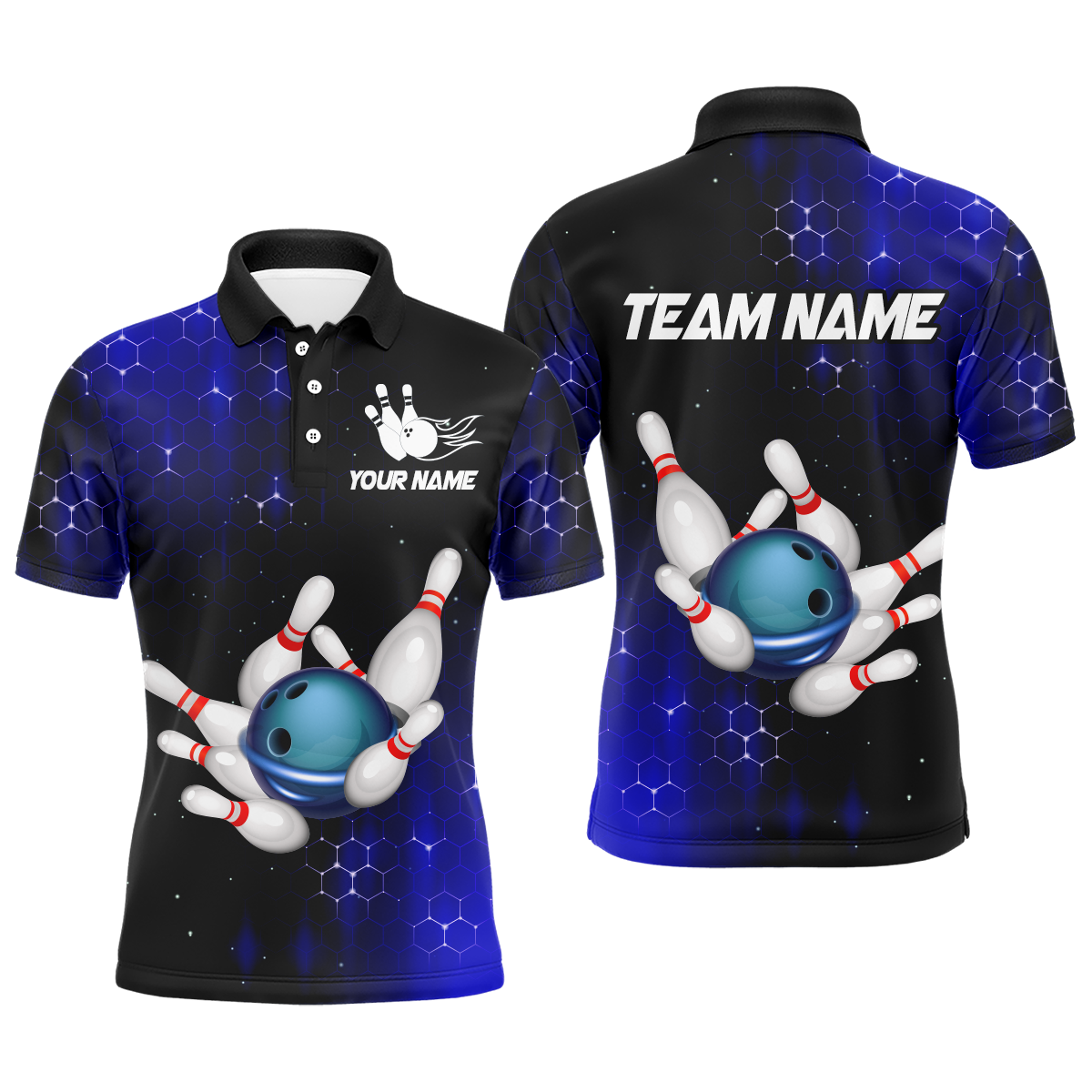 Personalized Blue Bowling Shirts Men Women Bowling Team Jersey Custom Bowling Polo Shirt BDT488