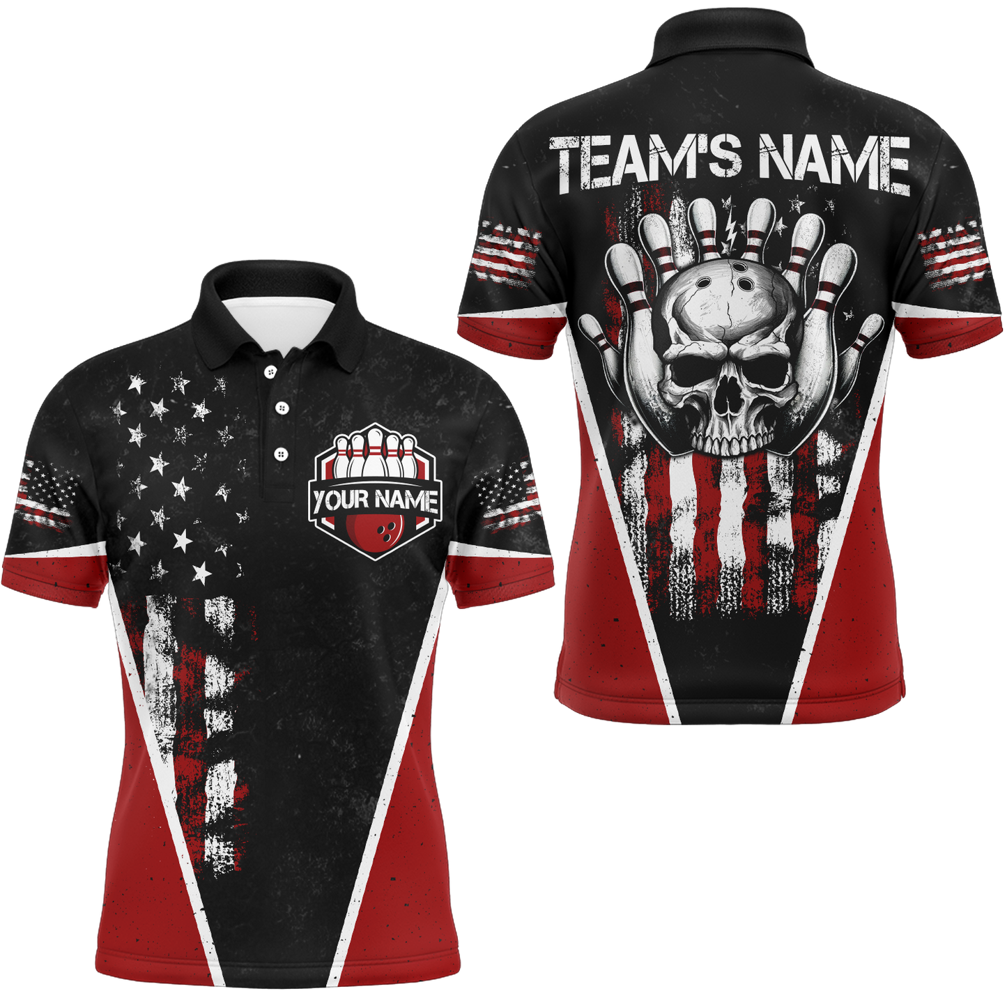 Skull Bowling Polo Shirt Personalized American Bowling Team Jersey for Men & Women BDT475
