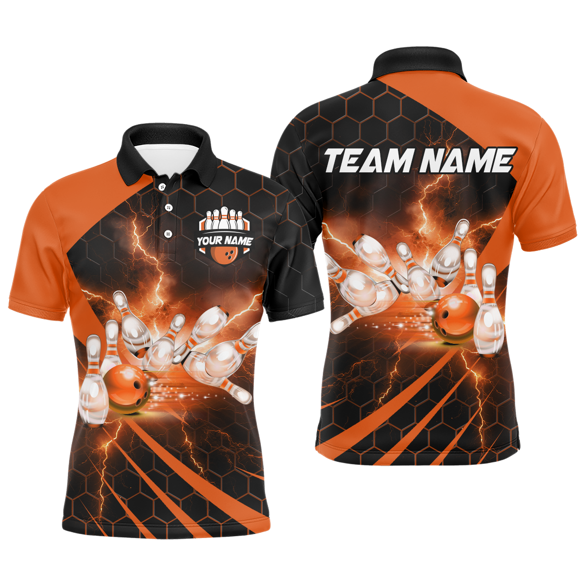 Custom Bowling Jersey For Couples Orange Bowling Polo Shirts For Men And Women BDT491