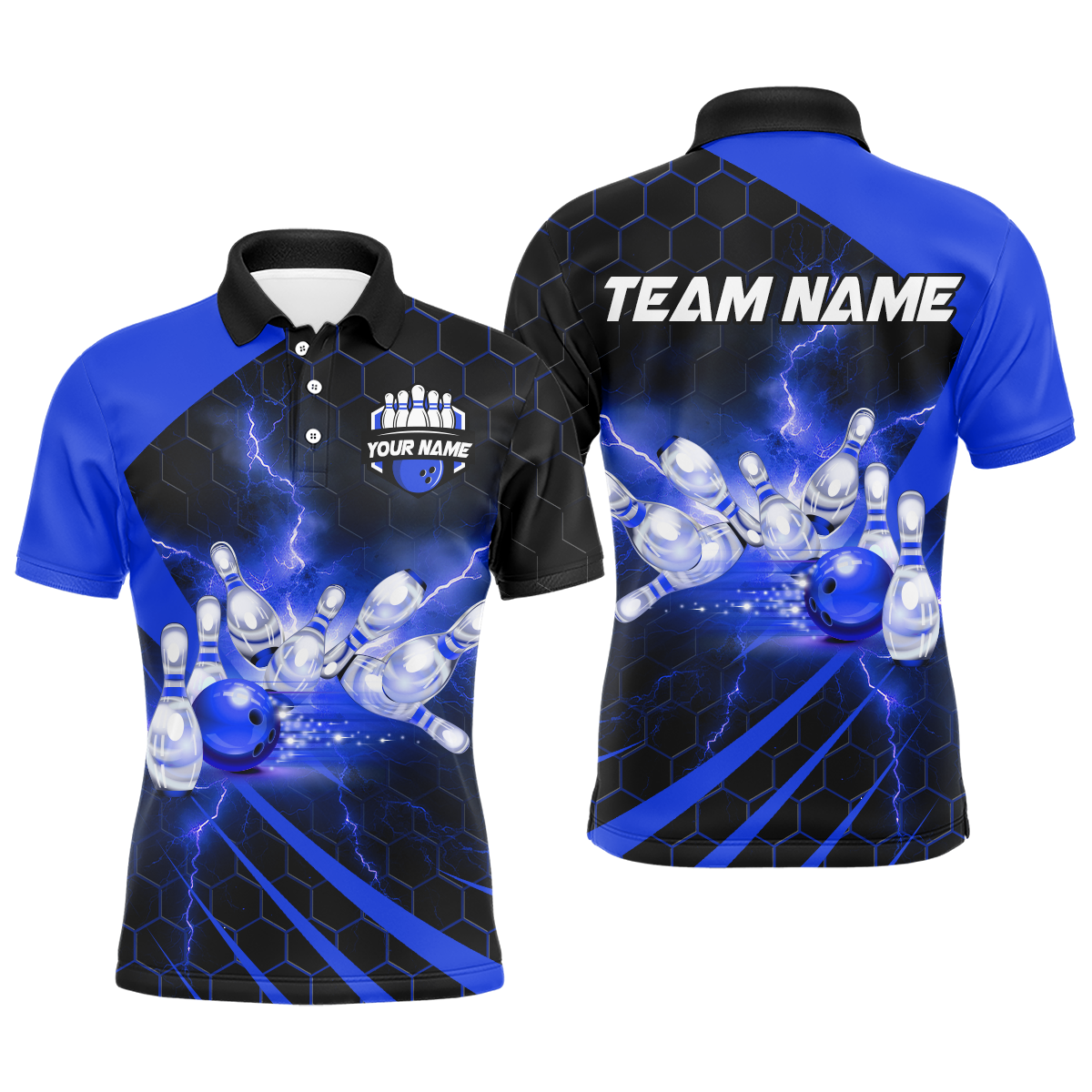 Custom Bowling Jersey For Couples Blue Bowling Polo Shirts For Men And Women BDT491