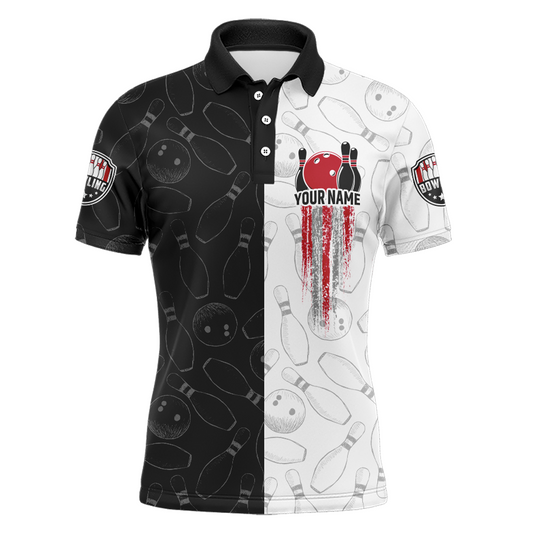 American Bowling Shirts Men Black&White Bowling Team Jersey Custom Bowling Polo Shirt BDT359