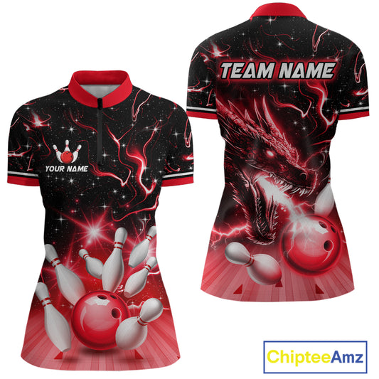 Red Dragon Flaming Bowling Shirt for Men and Women Custom Bowling Jersey for Team MBL87