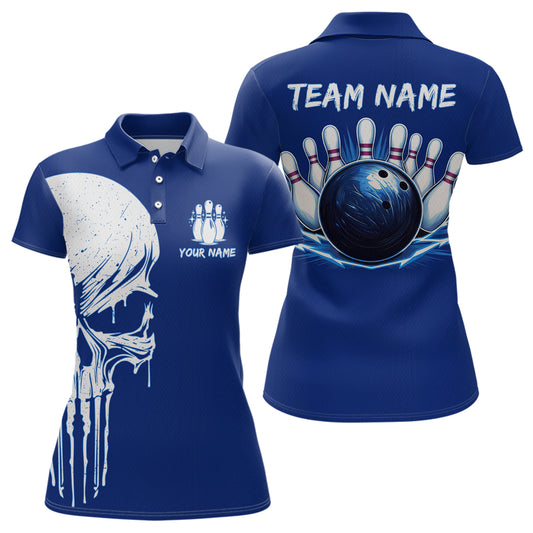 Custom Skull Bowling Shirt Blue Bowling Jersey for Men Women Team Polo&1/4 Zip MBL58