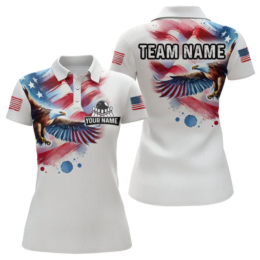 Patriotic Eagle Bowling Shirts American Flag Bowling Polo & 1/4 Shirt for Men Women MBL12