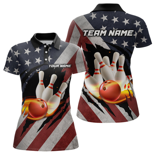 American Flag Bowling Shirt Fire Patriotic Bowling Shirts for Men Women Bowling Jersey MBL19