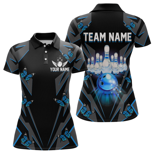 Customize Blue Butterflies Bowling Shirts for Men Women Team Bowling Polo & 1/4 Zip MBL78