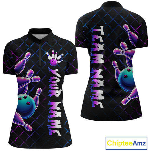 Neon Bowling Custom Women Bowling Shirt Polo & Quarter-Zip Bowling Team Jerseys HNT70