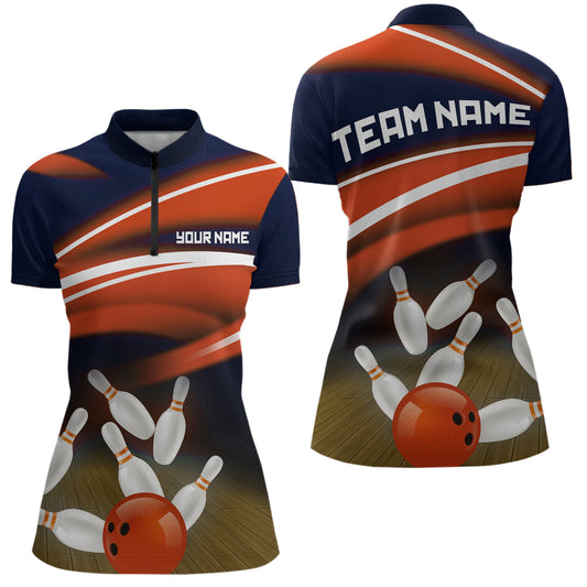 Custom Orange Bowling Jersey Bowling Team Shirts For Women Bowling League Polo & 1/4 Zip HNT163