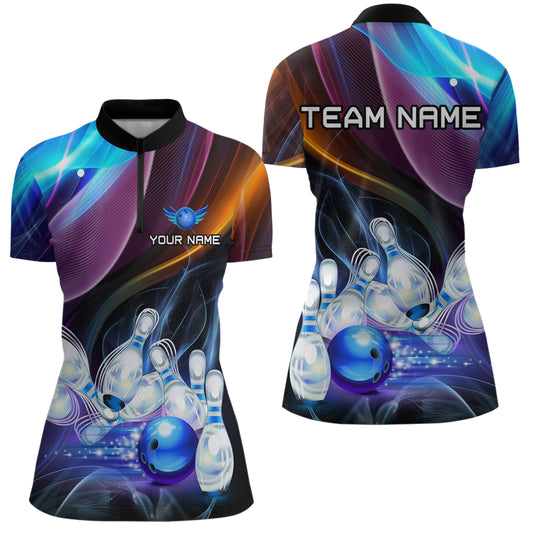 Custom Galaxy Bowling Jersey for Women Bowling Team Shirts Bowling Uniform Polo & 1/4 Zip HNT157