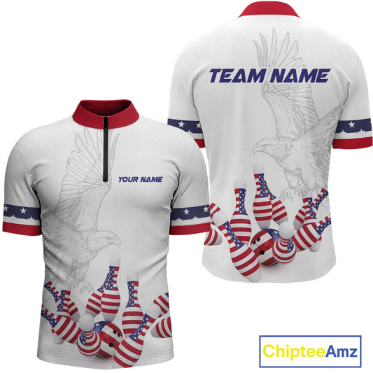 Custom Eagle US Flag Bowling Men Bowling Shirt Polo & Quarter-Zip Bowling Team Jerseys HNT76