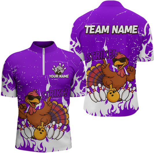 Custom Purple Funny Turkey Bowling Jersey for Men Thanksgiving Bowling Team Shirts HNT115