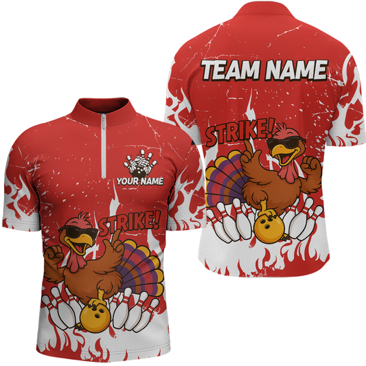 Custom Red Funny Turkey Bowling Jersey for Men Thanksgiving Bowling Team Shirts HNT115