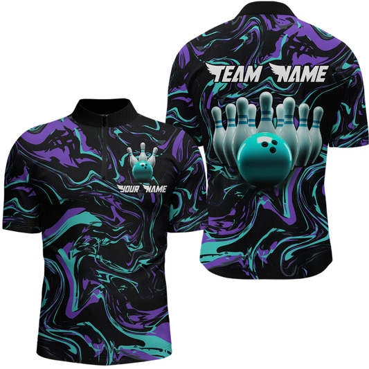Purple Bowling Custom Men Bowling Shirt Polo & Quarter-Zip Bowling Team Jerseys HNT48