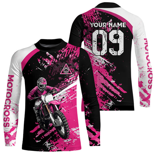 Adult&Kid Custom Motocross Jersey Pink UPF30+ MX Racing Biker Off-road Dirt Bike Racewear| CTP31