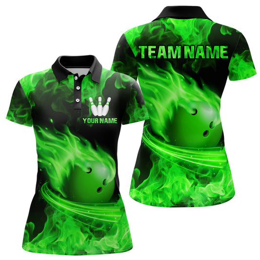 Green Flame Bowling Jersey Men And Women Custom Bowling Shirts Unisex Polo Bowling Team Shirt CP07