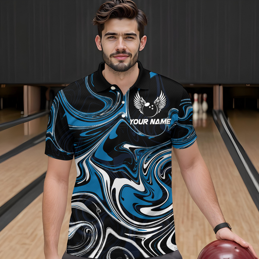 Personalized Bowling Shirt for Men and Women Bowling Team Jersey Blue Polo Shirt QZT601