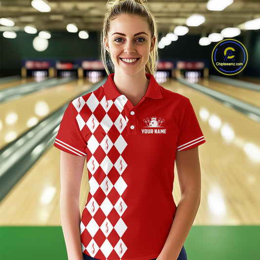 Funny red and white argyle retro Women Bowling Shirts Custom Does this shirt make my balls look big NQS10611