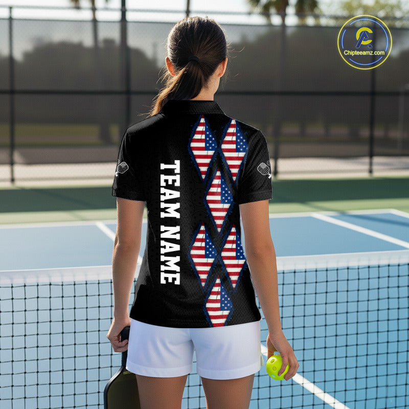 Custom USA Flag Pickleball Ball Jerseys For Women Patriotic Pickleball Paddle League Shirts NYN2133