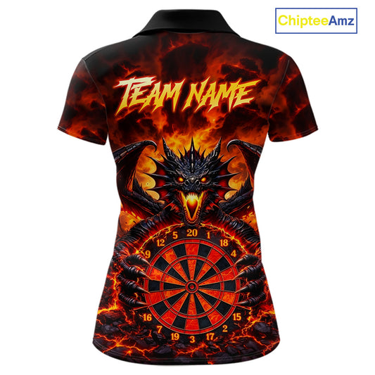 Fire Flame Dragon Black & Red Dartboard Dart Polo Shirts For Women Custom Dart Team Shirts NYN2673