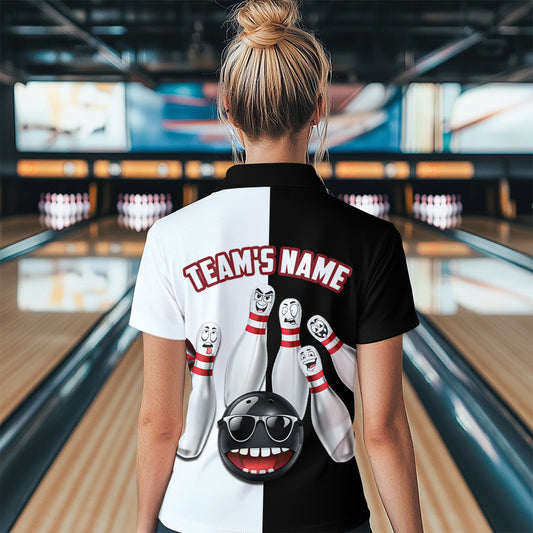 US Flag Bowling Shirt Funny Black & White Bowling Jersey Women Quarter-Zip Performance Bowling Shirt QZT263