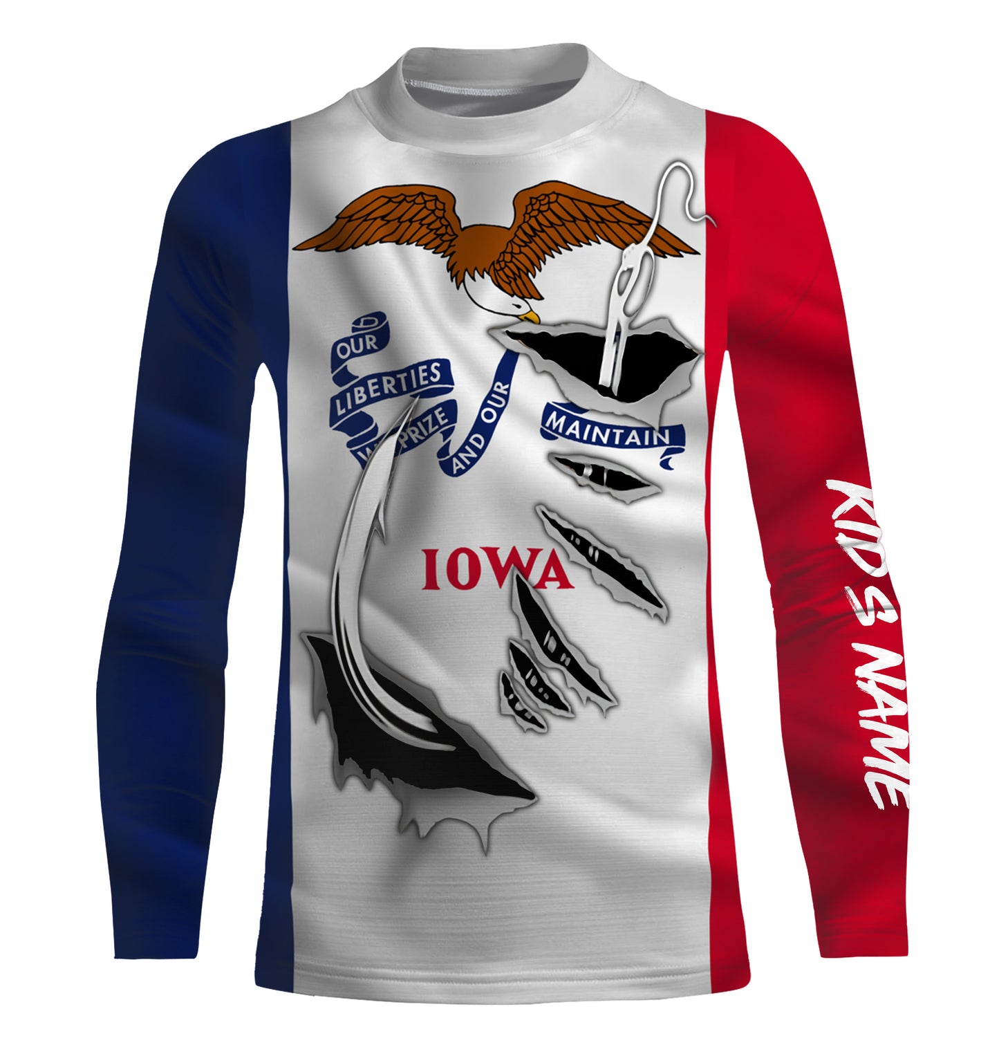 Iowa Flag 3D Fish Hook UV protection custom long sleeves shirts fishing apparel gifts IPHW478