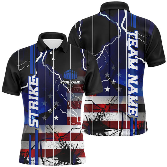 Custom American Flag Lightning Strike Bowling Shirts For Team, Patriotic Unisex Bowling Jerseys IPHW6018