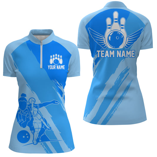 Custom Bowling Shirts For Women, Bowling Queen Team Jerseys, Bowling Girls Shirt | Blue IPHW4516
