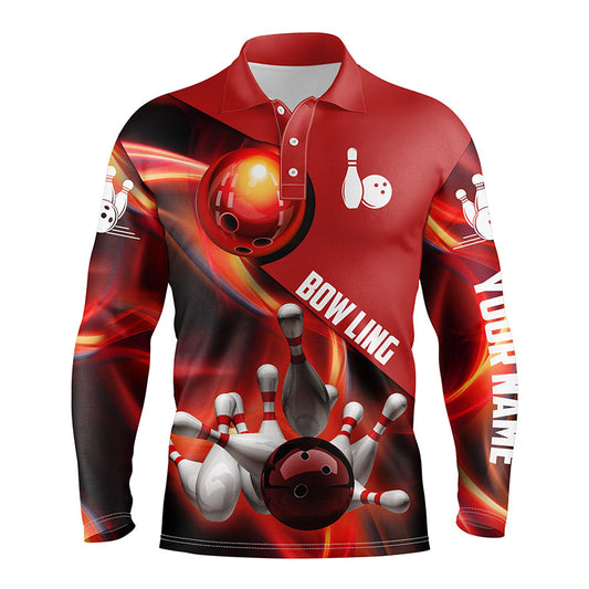 red personalized bowling shirt for men – custom name design side view