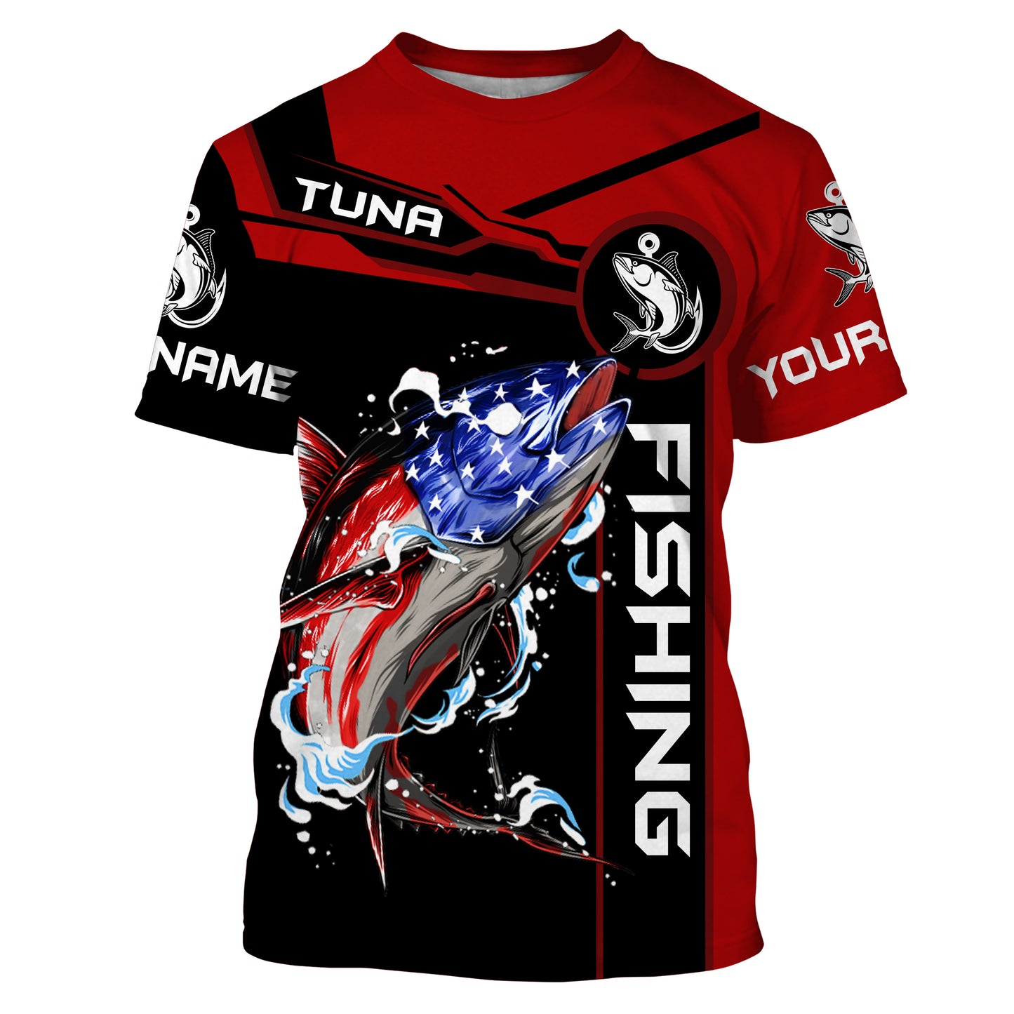 Tuna fishing American flag patriotic Custom Name men's performance Fishing Shirts, fishing apparel NQS3279