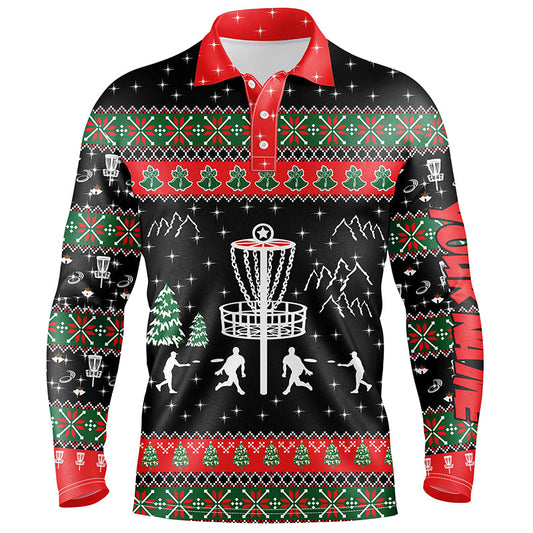 Funny ugly Christmas Mens golf polo shirts custom disc golf apparel Xmas Disc golf shirt for mens NQS6643