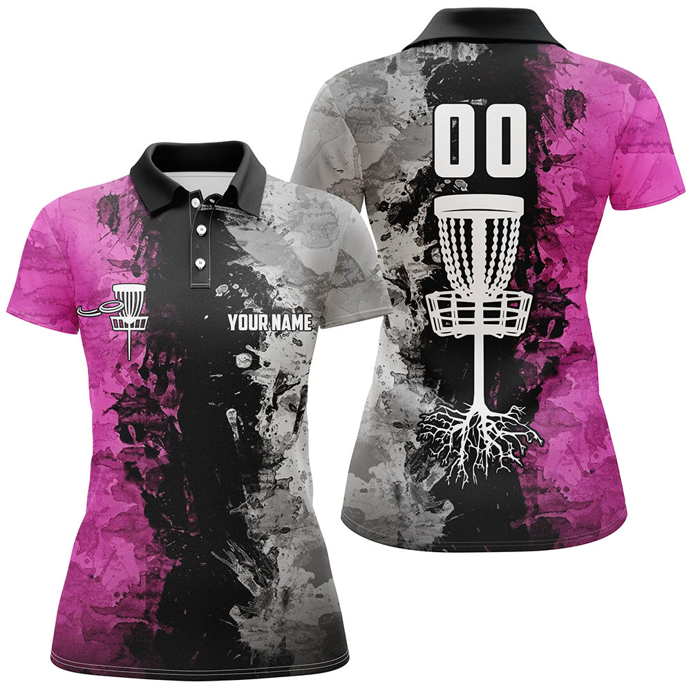 Custom name and number Disc Golf basket women polo shirts, ladies disc golf shirts | pink NQS5232