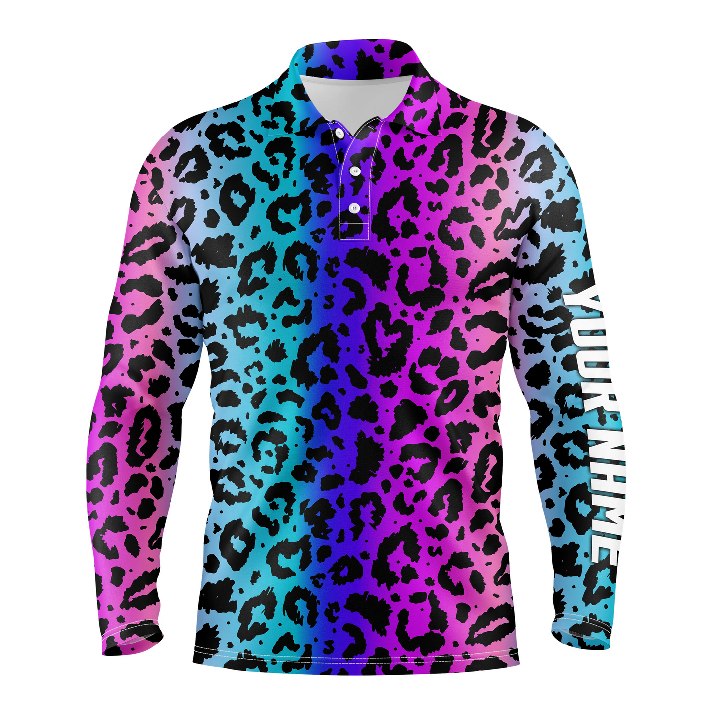 Colorful neon gradient leopard mens golf polo shirts, custom pattern golf shirt mens golf polo NQS4990