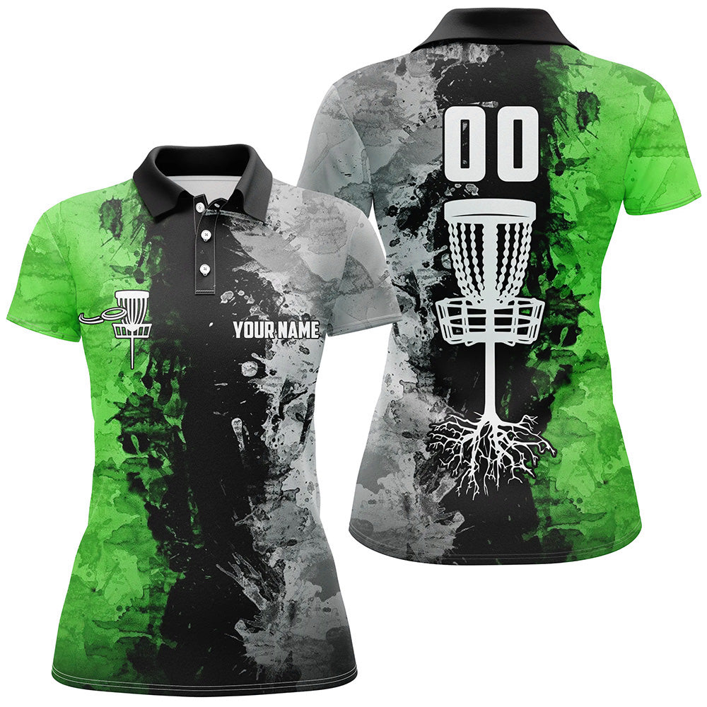 Custom name and number Disc Golf basket women polo shirts, ladies disc golf shirts | Green NQS6471