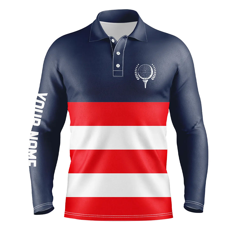 Red, white and blue stripe custom Mens golf polos shirts, patriot men's golf attire NQS7135
