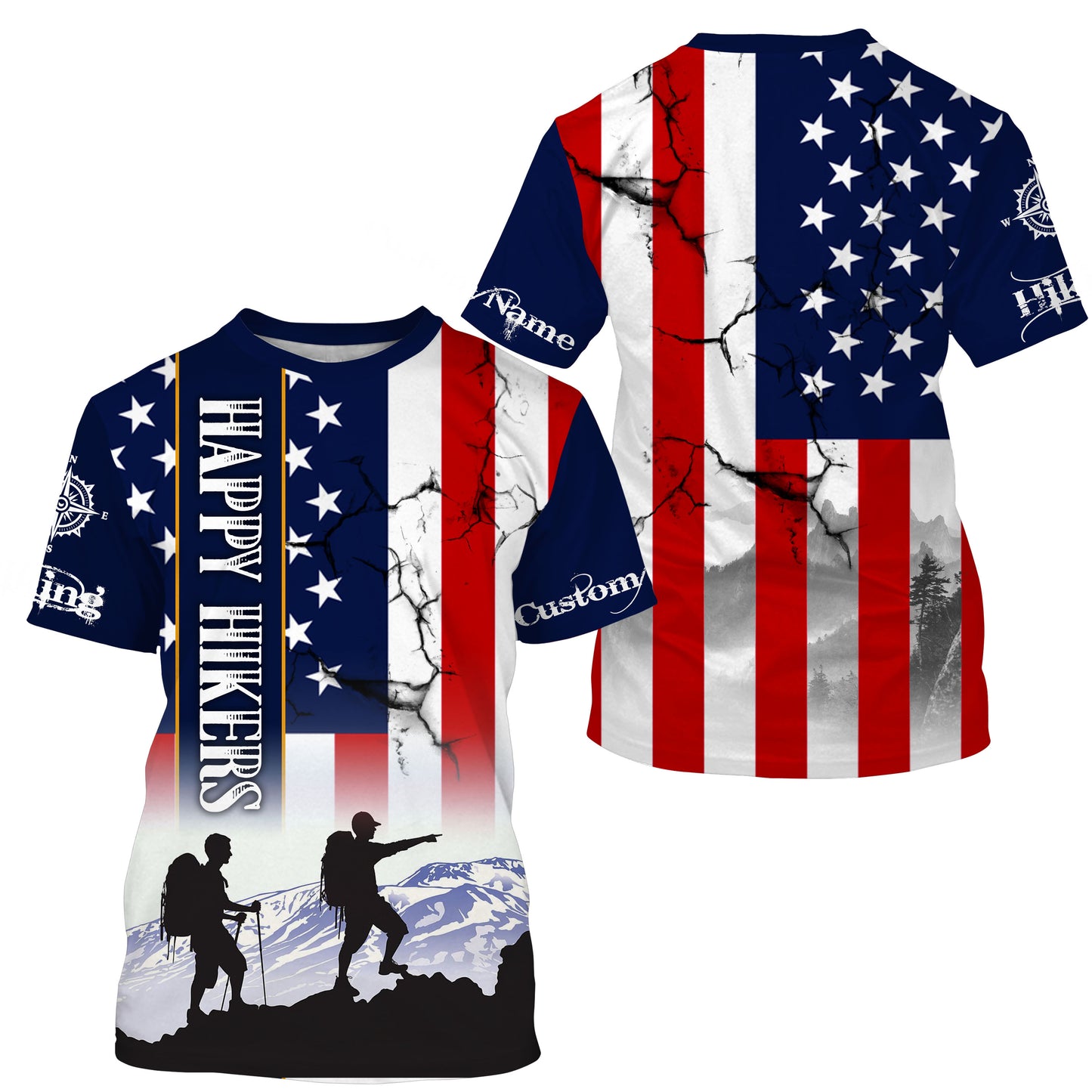 Personalized Happy Hikers Shirt American Flag Shirt Hiking T-shirt Best Gifts for Hikers, Father UPF 30+| SP125