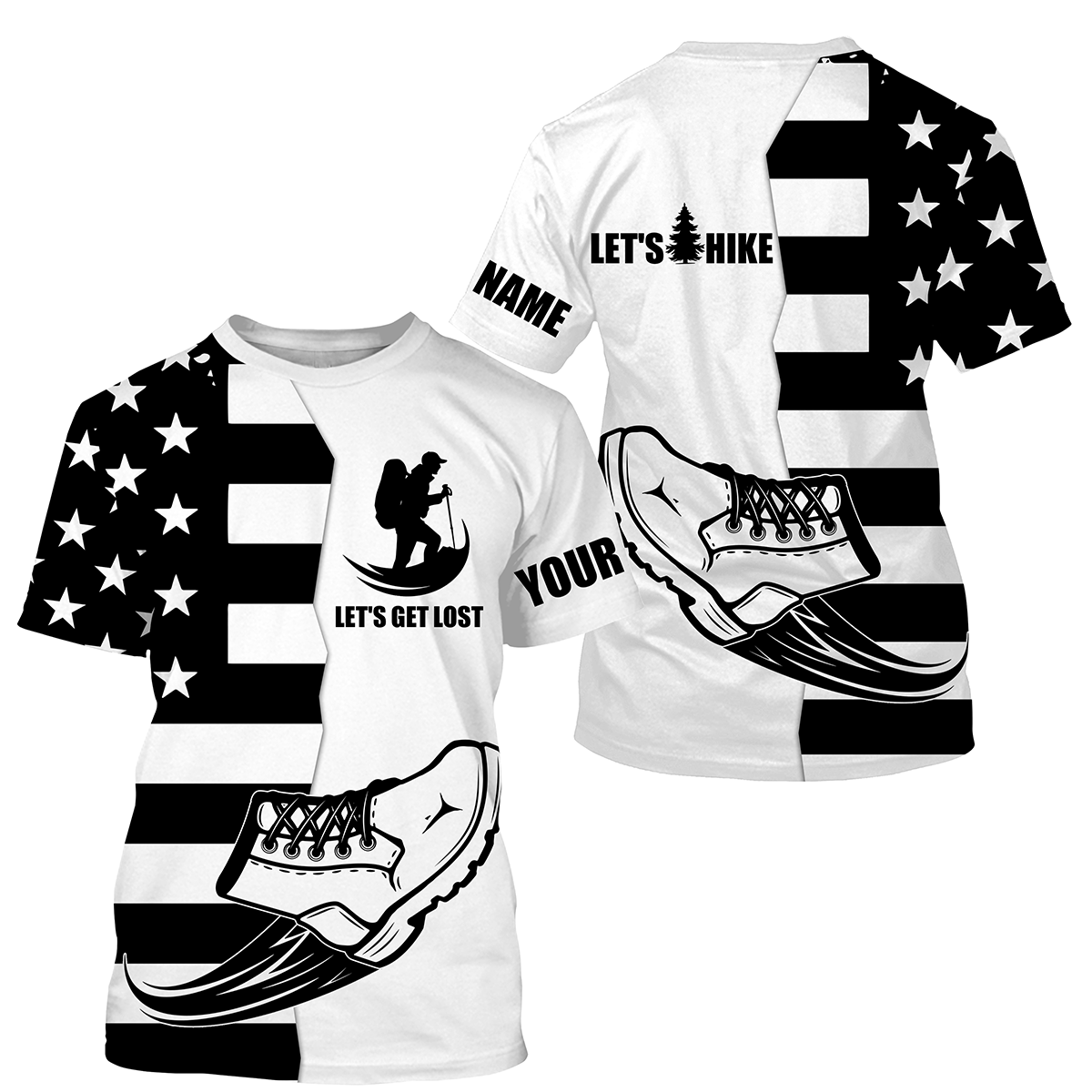 Let’s Hike American Black Flag Personalized Shirts UPF 30+ Patriotic Hiking Long Sleeve Hiker Shirt for Men SP9