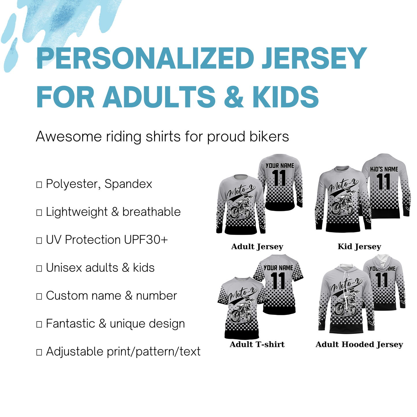 MotoX Girl custom motocross jersey for women girls UPF30+ dirt bike racing flag off-road motorcycle NMS966