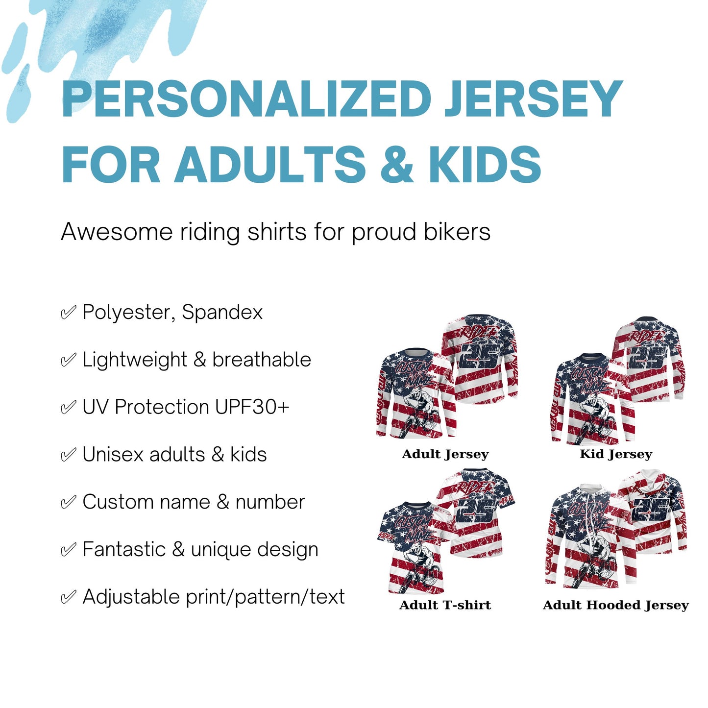 Custom American MTB jersey UPF30+ USA adult kid mountain bike shirt patriotic cycling gear| SLC99