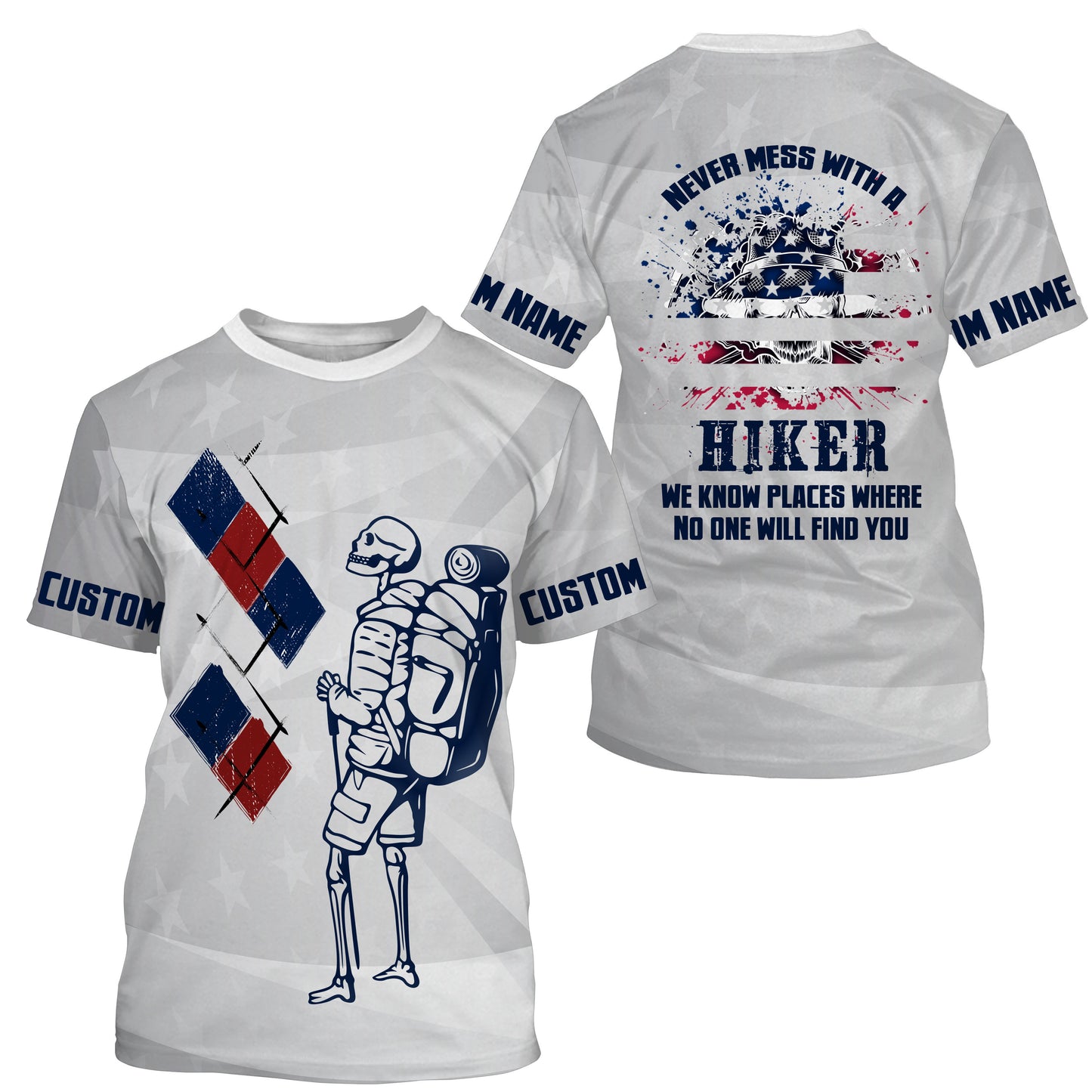 Never Mess with Hiker Personalized Jersey T-Shirt for Men 3D Hiking Long Sleeves Hiker Skull Mountain Shirt UPF30+ SP10