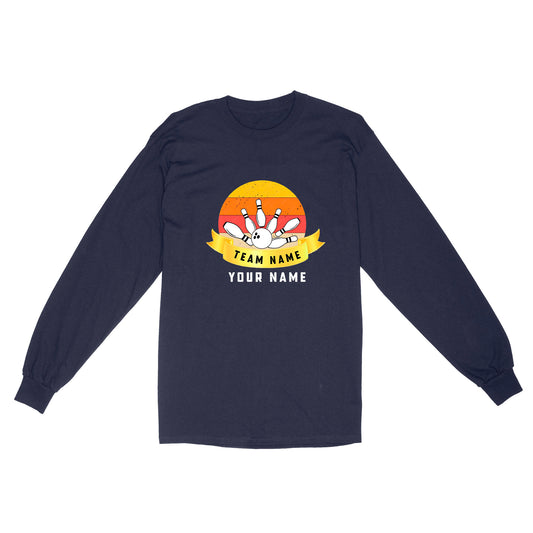 Custom Name and Team name Retro Bowling Ball Pins Unisex Standard Long Sleeve NQS8693