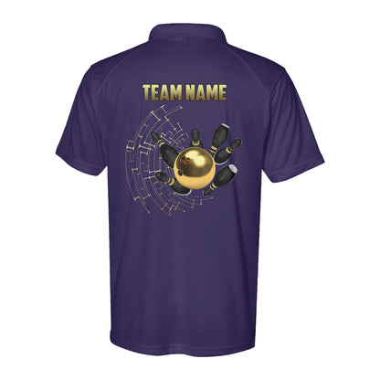 Personalized Gold Bowling Performance Polo Shirts Custom Bowling Team League Jerseys D02 NQS9877