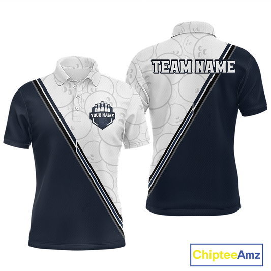 Dark Blue Bowling Custom Men Bowling Shirt Polo & Quarter-Zip Bowling Team Jerseys HNT64